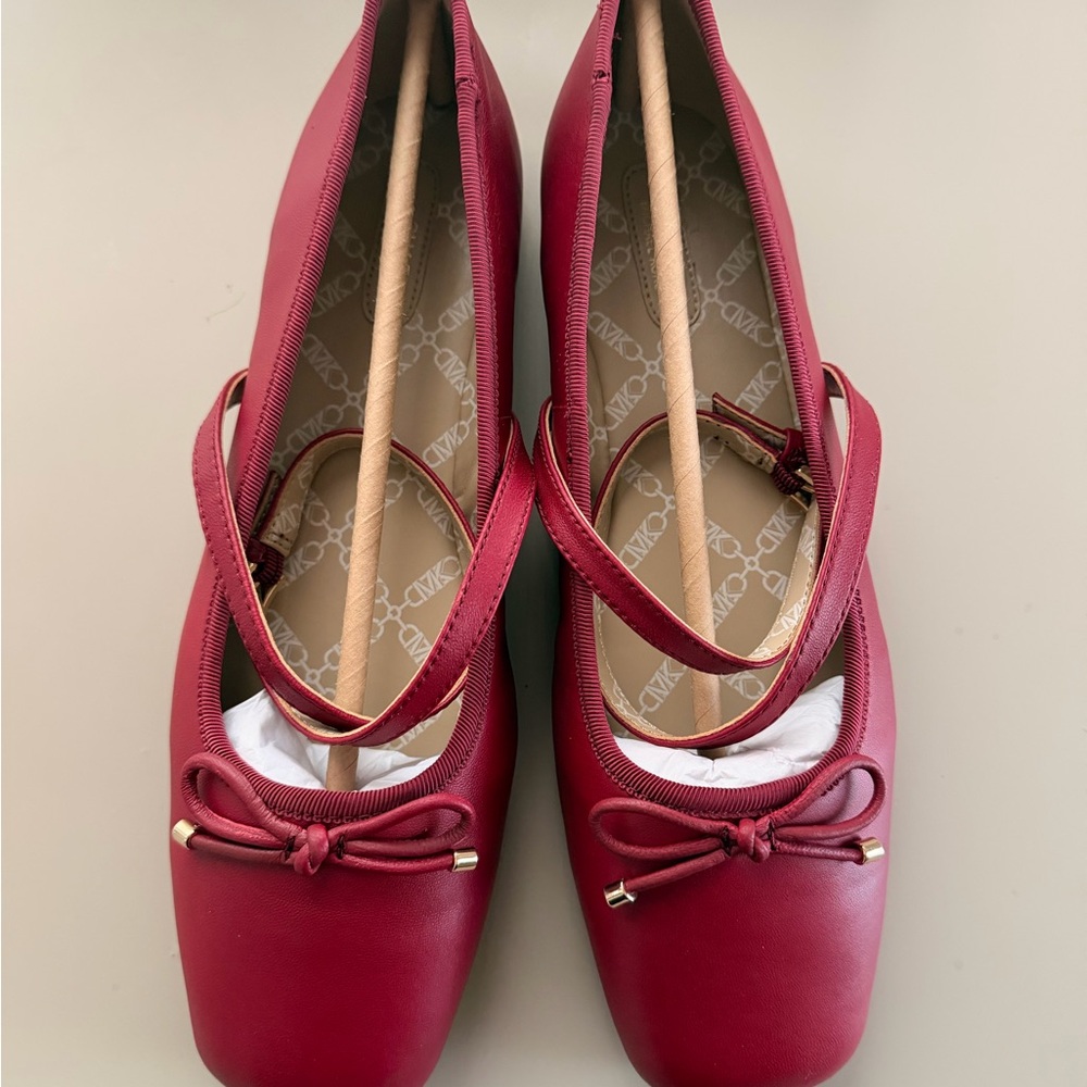 Michael Kors Collette leather ballet flats deep red size 9 NIB